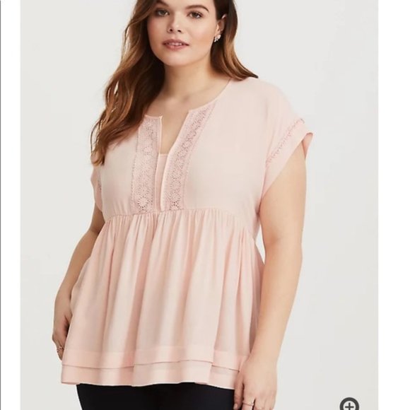 torrid Tops - Torrid Blush Dolman Crochet Lace Babydoll Top 2